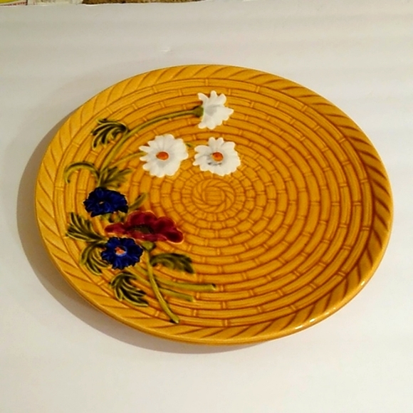 Vintage Schramberg SMF Majolica Serving Tray Basket Weave Floral Platter Germany - Picture 6 of 7